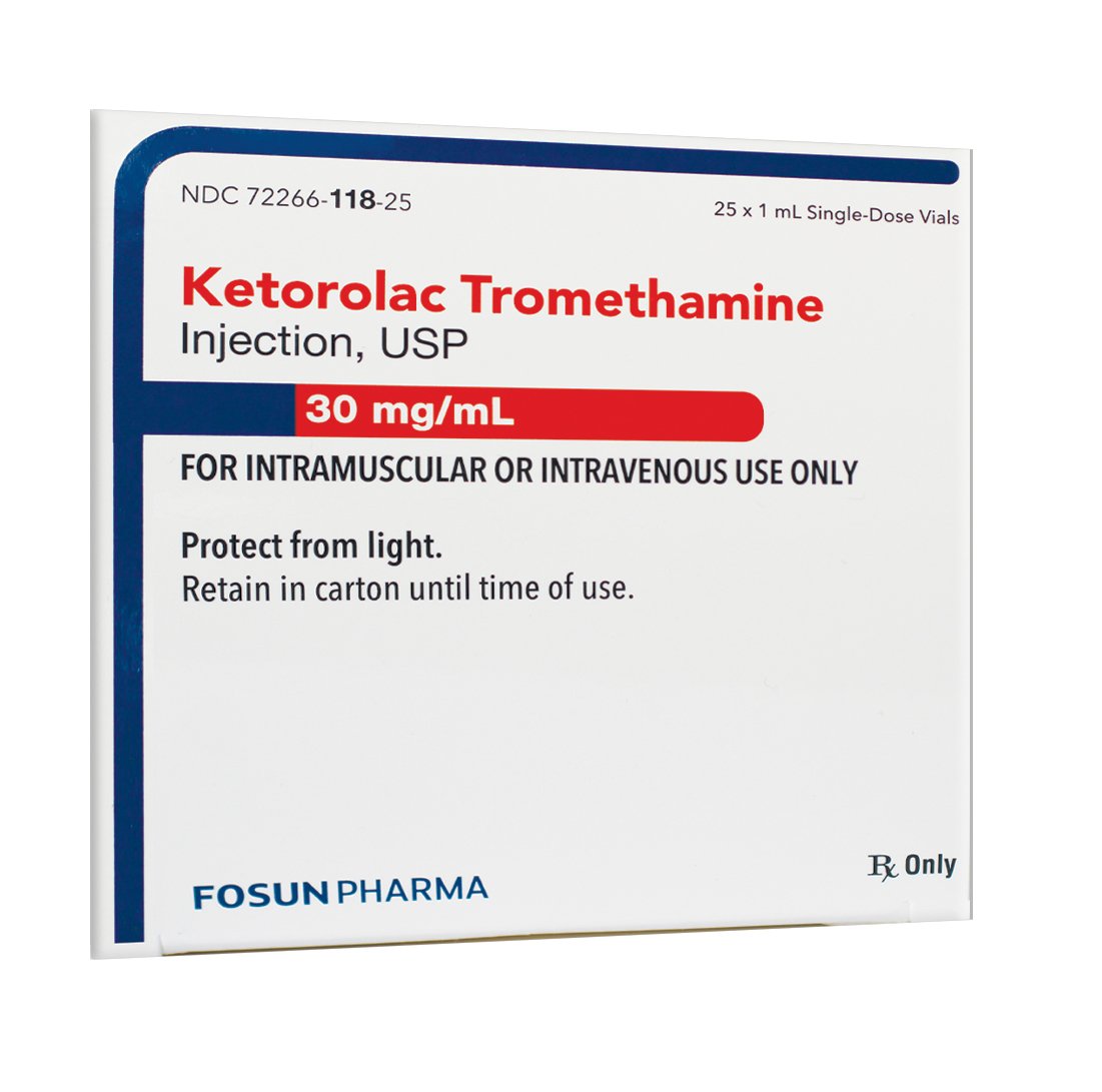 Ketorolac Tromethamine, Preservative Free 30 mg / mL Injection Single-Dose Vial 1 mL by Fosun Pharma USA Inc  ID 72266-0118-25